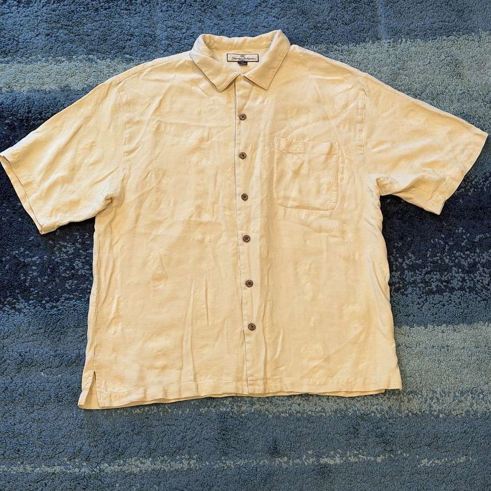 Tommy Bahama Silk Camp Shirt Yellow Classic Travel Hawaii Beach Resort Island XL